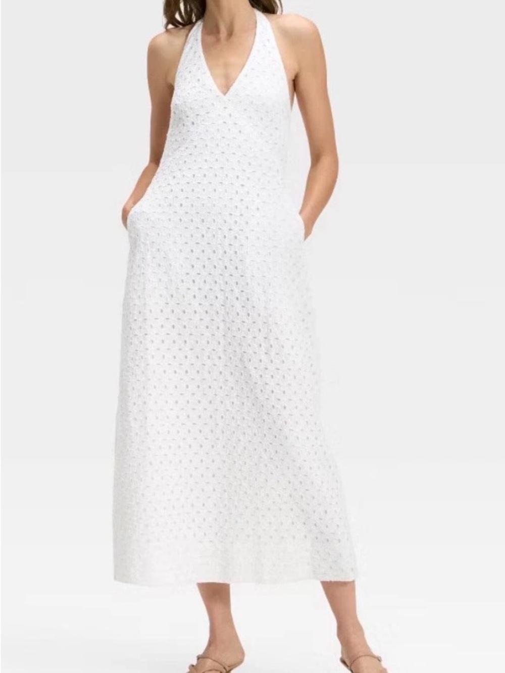 Women Eyelet Maxi A-Line Dress - A New Day White
